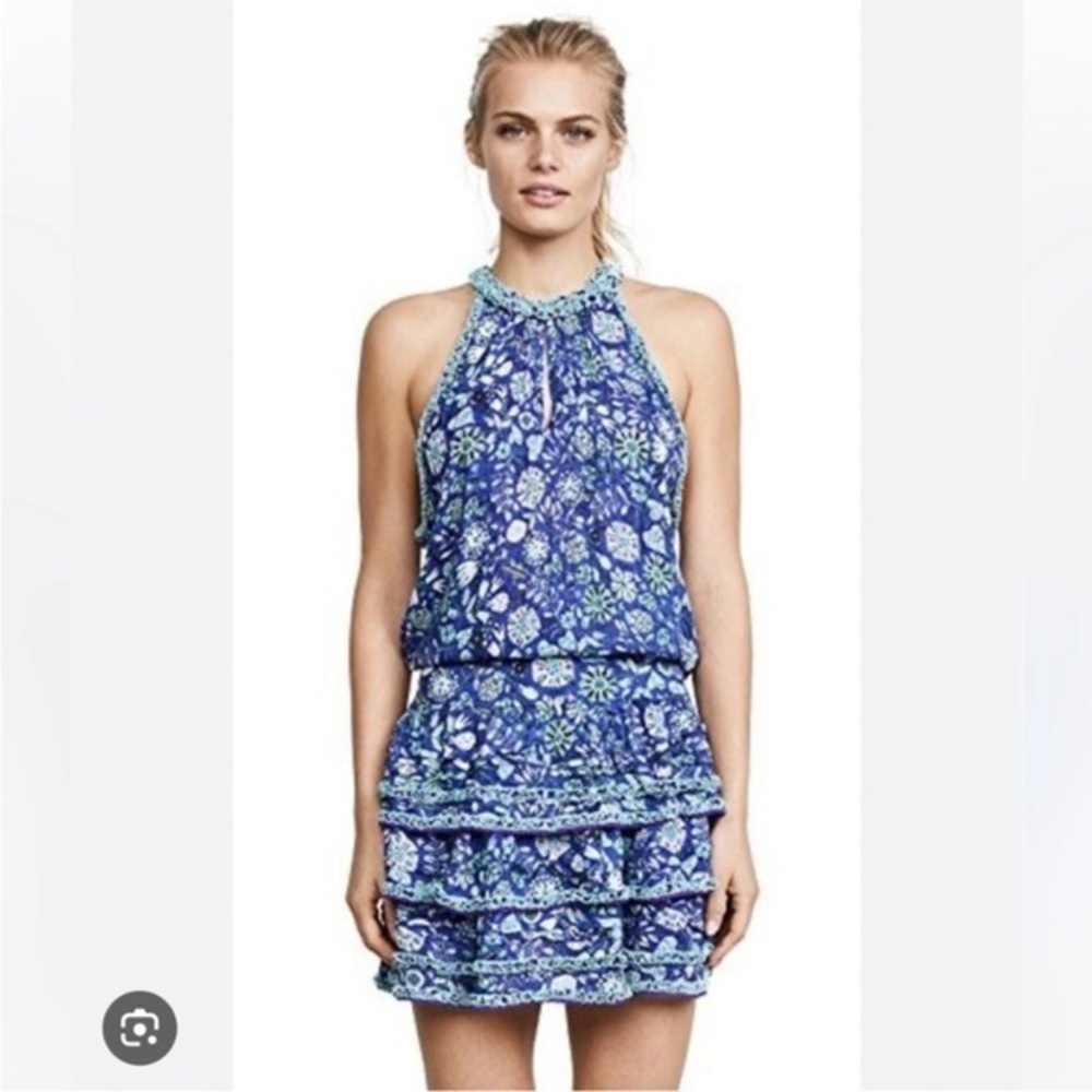 Poupette St Barth Dress Eva Mini Tiered Ruffle in Purple Holly Floral